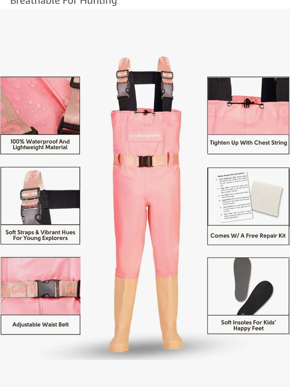 Pink Kids Fishing Waders Age 7–8 — BRAND NEW DaddyGoFish